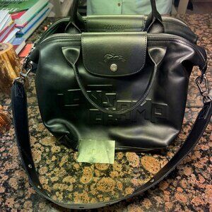 Longchamp Le Pliage cuir black leather bag
